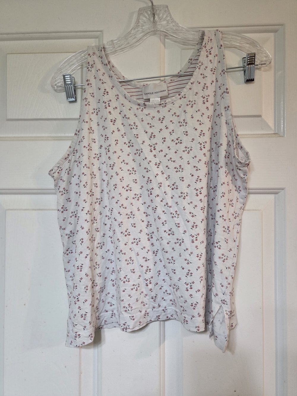 Midnight by Carole Hochman White Tank Top with Small Red Floral Print
